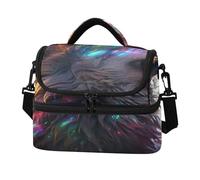 KAAVIYO Abstracto Rugido Lobo Negro Espacio Bolsa de Almuerzo Gran Capacidad,Tipo Bandolera Ideal Para el Trabajo Niños Niñas Picnic