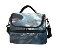 KAAVIYO Abstracto Rugido Lobo Wihte Espacio Bolsa de Almuerzo Gran Capacidad,Tipo Bandolera Ideal Para el Trabajo Niños Niñas Picnic