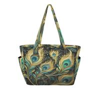 KAAVIYO Arte De Plumas De Pavo Real Bolso de Playa Viaje Mano Para Mujer,Bolso de Hombro para Compras Niñas