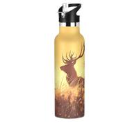 KAAVIYO Ciervo MarróN CáLido Atardecer Cielo Botella de Agua Infantil de Acero Inoxidable Aislada al Vacío para Niños y Niñas (600 ml)
