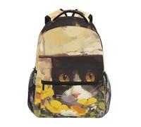 KAAVIYO Flor Amarilla Gato Negro Florece Mochila Escolar Impermeable Mochilas Escolares para Estudiante Adolescentes Niñas Niños