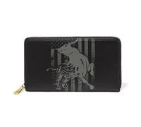 KAAVIYO Furioso Toro Salvaje Americano Billetera Mujer Cremallera Billetera de Cuero Cartera Teléfono Tarjeta de Credito Delgada Tarjetero para Chica Hombre