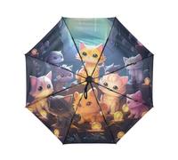 KAAVIYO Gatito Lindo Colorido De Los Gatos Paraguas de Viaje A Prueba Viento,Apertura y Cierre AutomáTicos,Protección Solar UPF 50+ para Niños