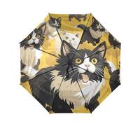 KAAVIYO Gatos Blancos Negros Amarillos Paraguas de Viaje A Prueba Viento,Apertura y Cierre AutomáTicos,Protección Solar UPF 50+ para Niños