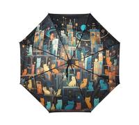 KAAVIYO Gatos Coloridos Espacio Luna Paraguas de Viaje A Prueba Viento,Apertura y Cierre AutomáTicos,Protección Solar UPF 50+ para Niños