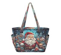 KAAVIYO Linda Santa Navidad Bolso de Playa Viaje Mano Para Mujer,Bolso de Hombro para Compras Niñas