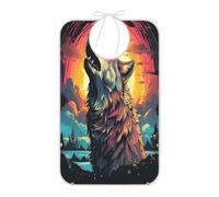 KAAVIYO Lobo De Luna Aullando Baberos Impermeables para Adultos con Recogedor Migas para Mujeres Hombres Delantal para Comer para Personas Mayores.