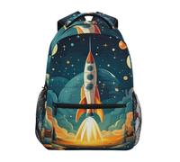 KAAVIYO Luna Espacio Volando Cohete Blanco Mochila Escolar Impermeable Mochilas Escolares para Estudiante Adolescentes Niñas Niños