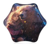 KAAVIYO Oso Polar Abrazando Suave Paraguas Plegable con Botón para Niños con Elementos Reflectantes de Seguridad Protección UV para Niños y Niñas