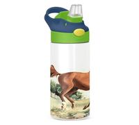 KAAVIYO Painting Running Horse Water Bottle Stainless Steel Insulated Vacuum Flask Leak Proof with Straw Brush Cup 350ML for Boys Girls Kids