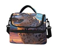 KAAVIYO Pinturas Al óLeo Leopardo Azul Luna Bolsa de Almuerzo Gran Capacidad,Tipo Bandolera Ideal Para el Trabajo Niños Niñas Picnic
