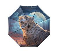 KAAVIYO Pinturas Al óLeo Leopardo Azul Luna Paraguas de Viaje A Prueba Viento,Apertura y Cierre AutomáTicos,Protección Solar UPF 50+ para Niños