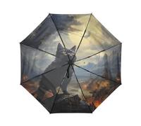 KAAVIYO Pinturas Al óLeo Luna Gato Enojado Paraguas de Viaje A Prueba Viento,Apertura y Cierre AutomáTicos,Protección Solar UPF 50+ para Niños