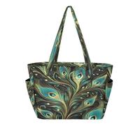 KAAVIYO Pluma De Pavo Real Arte Azul Bolso de Playa Viaje Mano Para Mujer,Bolso de Hombro para Compras Niñas