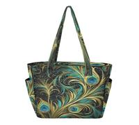 KAAVIYO Plumas De Pavo Real De Dibujos Animados Bolso de Playa Viaje Mano Para Mujer,Bolso de Hombro para Compras Niñas