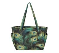 KAAVIYO Plumas De Pavo Real Verde Bolso de Playa Viaje Mano Para Mujer,Bolso de Hombro para Compras Niñas