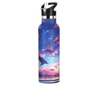 KAAVIYO Tiburones Colorido Atardecer OcéAno Cielo Botella de Agua Infantil de Acero Inoxidable Aislada al Vacío para Niños y Niñas (600 ml)