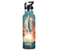 KAAVIYO Transbordador Espacial Cielo Estrellado Iluminado Por La Luna Botella de Agua Infantil de Acero Inoxidable Aislada al Vacío para Niños y Niñas (600 ml)