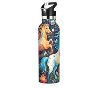 KAAVIYO Unicornios De Colores Estrellas Cielo Nocturno Botella de Agua Infantil de Acero Inoxidable Aislada al Vacío para Niños y Niñas (600 ml)
