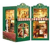 KaayeeWood DIY Book Nook Kit,Puzzle 3D Miniaturas de madera con iluminación LED, Booknook Miniatura House para adultos y adolescentes, regalos únicos, decoración de estudio (café del gato)