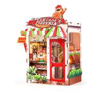 KaayeeWood DIY Book Nook Kit, puzzle de madera 3D decoración con iluminación LED, juego de manualidades para adultos, casa de muñecas de madera (pizzería)