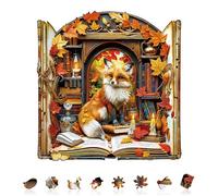KaayeeWood Rompecabezas de Madera para Adultos,190 Piezas Librería Fox Irregulares Puzzle de Madera,Puzzles para Adultos con Caja de Regalo, Decoración del Hogar