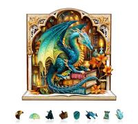 KaayeeWood Rompecabezas de Madera para Adultos,300 Piezas Librería Dragon Irregulares Puzzle de Madera,Puzzles para Adultos con Caja de Regalo, Decoración del Hogar