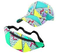 KABAKE 2 gorras retro 80s-90s para mujer y hombre, gorro de béisbol, trajes neón, bolso solar para fiestas temáticas viaje rave (DE/NL/SE/PL, alfanumérico, talla única)