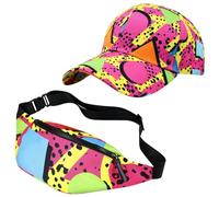 KABAKE 2 gorras retro 80s-90s, riñoneras de béisbol, disfraces neón, riñonera de cintura, sombrero de sol para fiestas temáticas, viajes rave, rosa, Talla única