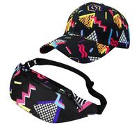 KABAKE 2 gorras retro 80s-90s, riñoneras de béisbol, disfraces neón, riñonera, sombrero sol, fiestas temáticas, viajes rave, Negro, Talla única