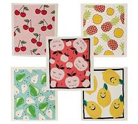 KABAKE Paños de cocina suecos reutilizables, paquete de 5 paños de esponja de celulosa, ecológicos, absorbentes y reutilizables, paños de limpieza ecológicos y sin olor (frutas)