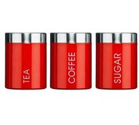 Kabalo Rojo Conjunto de 3 té Café y Azúcar Botes Cocina Recipientes Tarros Pots (10 cm x 12 cm cada uno) [Red Set of 3 Tea Coffee & Sugar Canisters Kitchen Storage Containers Jars Pots (10cm x 12cm each)]