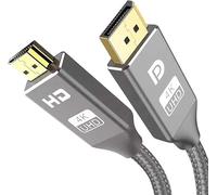 KabelDirekt - Adaptador de cable 4K DisplayPort 1.4 a HDMI 2.1, con conectores metálicos y trenzado - 2x 3m (4K/60Hz de la computadora portátil/PC DP a la TV - DP a HDMI, unidireccional - Gris)