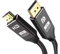 KabelDirekt - Adaptador de cable 4K DisplayPort 1.4 a HDMI 2.1, con conectores metálicos y trenzado - 2x 3m (4K/60Hz de la laptop/PC DP a la TV/monitor - DP a HDMI, unidireccional - Negro)