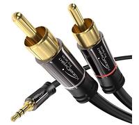 KabelDirekt - Cable adaptador macho Aux/3.5mm a RCA/phono - 2m - 2 enchufes RCA/phono (cable splitter audio Y, para conectar smartphones/notebooks y otros equipos a sistemas Hi-Fi/altavoces, negro)