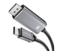 KabelDirekt - Cable adaptador USB C a DP 1.4 de 8K con conectores metálicos - 1m (transmite 8K/60Hz desde la laptop/smartphone a pantallas grandes - DP 1.4, USB 3.1, Thunderbolt 3 - Negro)