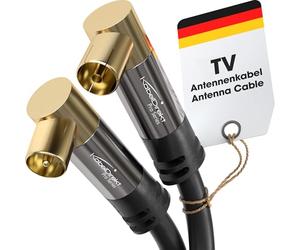 KabelDirekt - Cable Antena TV 4K, Cable Coaxial - 90° acodado - 3m - TV digital y analógico - Disponible en 0,5-20m (Enchufe acodado/Toma acodada, para DVB-C/DVB-T/DVB-S, negro)