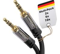 KabelDirekt - Cable Jack 3,5mm - 5x 2m - Conectores Metálicos - Disponible en 0,3-10m (Cable de Audio/Mini Jack 3.5mm, Aux/Auxiliar, para Teléfono, PC/Portátil, Coche y HiFi, negro)