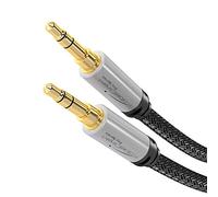KabelDirekt - Cable auxiliar y cable jack de 3,5mm - 1m (audio estéreo, carcasa de metal casi indestructible, funda de nailon sin nudos, para smartphones/otros dispositivos, negro/plateado)