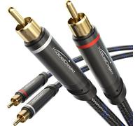 KabelDirekt - Cable de audio estéreo - 10m - trenzado, con conectores RCA, especialmente resistente a roturas y con una calidad de sonido brillante (cable coaxial & RCA, analógico y digital)