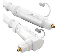 KabelDirekt - Cable TOSLINK acodado 90°, cable óptico audio digital con 0% de pérdida de señal - 10m - Cable fibra óptica blanco (TOSLINK a TOSLINK, S/PDIF, sistema estéreo/barra sonido/XBO/PS4)