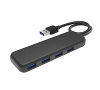 KabelDirekt - Concentrador USB 3.0 de 4 puertos (diseño fino, plug & play en PC/notebook/Mac, 4 enchufes USB-A/1 enchufe USB-A, para más conexiones, SuperSpeed/5Gbit/s, negro)