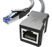 KabelDirekt - Extensión de cable Ethernet y LAN, construcción resistente a roturas - 1m (10 Gbit/s, CAT7, macho a hembra, RJ45, extiende el cable de red/patch con máxima velocidad, negro)