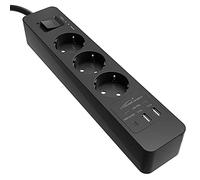 KabelDirekt - Regleta de enchufes 3× y Enchufe múltiple (USB, Power Delivery 3.0, Cargador rápido, protección contra sobretensión, Certificado por TÜV, Negro)