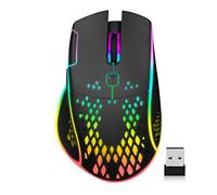 Kabellose Gaming-Maus, VEGCOO C30 Drahtlose, wiederaufladbare Gaming-Maus mit leisem klick, mit Doppelklick-Taste und bunten LED-Leuchten, 3-stufig einstellbarer dpi, 400-mAh-Lithiumbatterie(Schwarz)