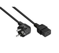 kabelmeister Cable de alimentación con protección de Contacto, Tipo E+F (ángulo de 90°) a Conector Hembra C19, Color Negro, 1,00 mm², 1 m