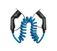 Kabelmeister Cable de Carga para Coche eléctrico Mode 3, Tipo 2 Macho a Hembra, 3 Fases, 32 A, 22 kW, Cable en Espiral, Color Azul, 5 m