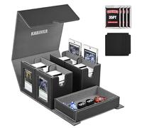 Kabinka Caja de almacenamiento para MTG Commander, caja de almacenamiento 5 en 1 para más de 400 tarjetas de doble manga, cubierta extraíble para cartas TCG/deportivas con bandeja de dados, 4
