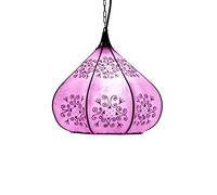 Kabir - Lámpara colgante oriental (35 cm, piel marroquí, con henna, para salón, cocina o para colgar sobre la mesa de comedor), color lila