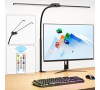 KableRika 12W Lámpara de Escritorio con mando a distancia, Flexo LED Escritorio de Doble Cabezal, Luz de Arquitecto Regulable, luz monitor con Temporizador, para Oficina en el Hogar - Negro